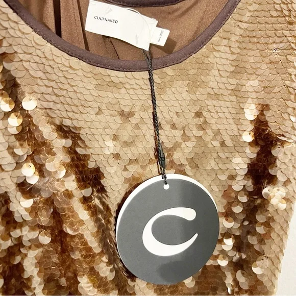 CULTNAKED Tan Dress in Brown Midi Sequin Cocktail Revolve Size XXS NWT